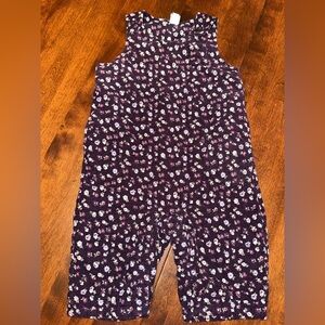 Adorable lined corduroy overalls, deep purple with flowers